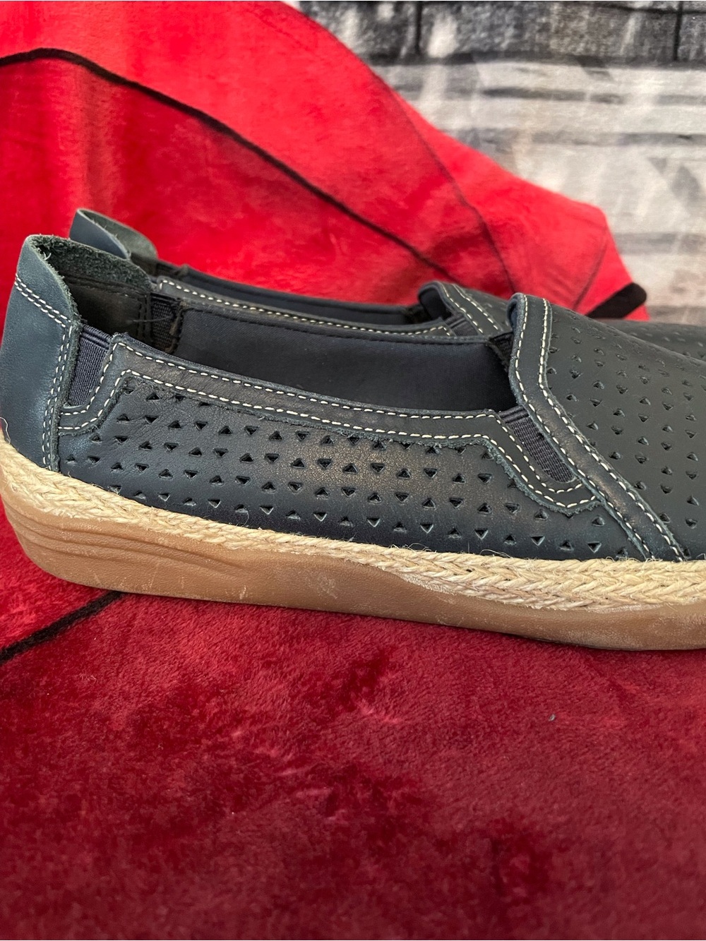 Clarks Navy Perforated Slip-On Espadrille - Picture 7 of 8
